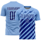 Custom Light Blue Royal-White Distressed Diagonal Stripe Pattern Sports Sublimation Soccer Uniform Jersey