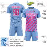 Custom Light Blue Pink-White Distressed Diagonal Stripe Pattern Sports Sublimation Soccer Uniform Jersey