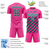 Custom Pink Teal-White Distressed Diagonal Stripe Pattern Sports Sublimation Soccer Uniform Jersey