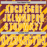 Custom Burgundy Gold-White Distressed Diagonal Stripe Pattern Sports Sublimation Soccer Uniform Jersey