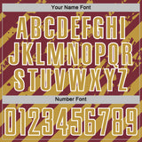Custom Burgundy Old Gold-White Distressed Diagonal Stripe Pattern Sports Sublimation Soccer Uniform Jersey