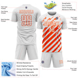 Custom White Orange Distressed Diagonal Stripe Pattern Sports Sublimation Soccer Uniform Jersey