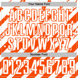 Custom White Orange Distressed Diagonal Stripe Pattern Sports Sublimation Soccer Uniform Jersey