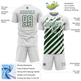 Custom White Green Distressed Diagonal Stripe Pattern Sports Sublimation Soccer Uniform Jersey
