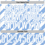 Custom White Light Blue Distressed Diagonal Stripe Pattern Sports Sublimation Soccer Uniform Jersey