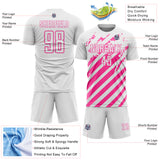 Custom White Pink Distressed Diagonal Stripe Pattern Sports Sublimation Soccer Uniform Jersey