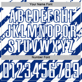 Custom White Royal Distressed Diagonal Stripe Pattern Sports Sublimation Soccer Uniform Jersey