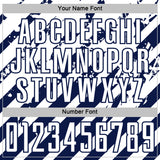 Custom White Navy Distressed Diagonal Stripe Pattern Sports Sublimation Soccer Uniform Jersey