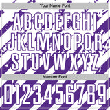 Custom White Purple Distressed Diagonal Stripe Pattern Sports Sublimation Soccer Uniform Jersey