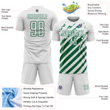 Custom White Kelly Green Distressed Diagonal Stripe Pattern Sports Sublimation Soccer Uniform Jersey