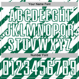 Custom White Kelly Green Distressed Diagonal Stripe Pattern Sports Sublimation Soccer Uniform Jersey