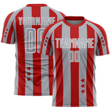 Custom Red Gray-White Stars And Stripes Sports Sublimation Soccer Uniform Jersey