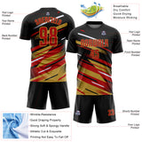 Custom Black Red Old Gold-White Grunge Stripe And Grainy Sports Sublimation Soccer Uniform Jersey