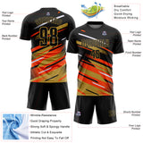 Custom Black Orange Old Gold-White Grunge Stripe And Grainy Sports Sublimation Soccer Uniform Jersey