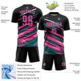 Custom Black Pink Teal-White Grunge Stripe And Grainy Sports Sublimation Soccer Uniform Jersey