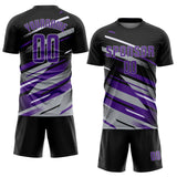 Custom Black Purple Gray-White Grunge Stripe And Grainy Sports Sublimation Soccer Uniform Jersey