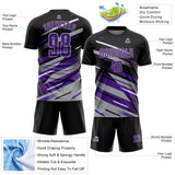 Custom Black Purple Gray-White Grunge Stripe And Grainy Sports Sublimation Soccer Uniform Jersey