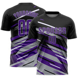 Custom Black Purple Gray-White Grunge Stripe And Grainy Sports Sublimation Soccer Uniform Jersey