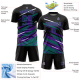 Custom Black Purple Teal-White Grunge Stripe And Grainy Sports Sublimation Soccer Uniform Jersey