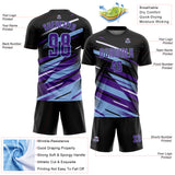 Custom Black Purple Light Blue-White Grunge Stripe And Grainy Sports Sublimation Soccer Uniform Jersey