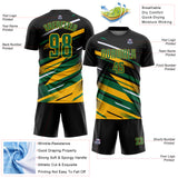 Custom Black Kelly Green Gold-White Grunge Stripe And Grainy Sports Sublimation Soccer Uniform Jersey