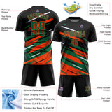Custom Black Kelly Green Orange-White Grunge Stripe And Grainy Sports Sublimation Soccer Uniform Jersey