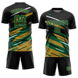 Custom Black Kelly Green Old Gold-White Grunge Stripe And Grainy Sports Sublimation Soccer Uniform Jersey
