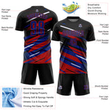 Custom Black Royal Red-White Grunge Stripe And Grainy Sports Sublimation Soccer Uniform Jersey