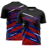 Custom Black Royal Red-White Grunge Stripe And Grainy Sports Sublimation Soccer Uniform Jersey