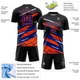 Custom Black Royal Orange-White Grunge Stripe And Grainy Sports Sublimation Soccer Uniform Jersey