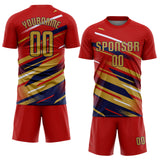 Custom Red Old Gold Navy-White Grunge Stripe And Grainy Sports Sublimation Soccer Uniform Jersey