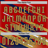 Custom Red Old Gold Navy-White Grunge Stripe And Grainy Sports Sublimation Soccer Uniform Jersey