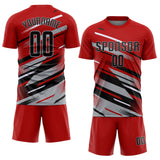 Custom Red Black Gray-White Grunge Stripe And Grainy Sports Sublimation Soccer Uniform Jersey