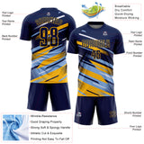 Custom Navy Light Blue Gold-White Grunge Stripe And Grainy Sports Sublimation Soccer Uniform Jersey