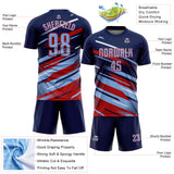 Custom Navy Light Blue Red-White Grunge Stripe And Grainy Sports Sublimation Soccer Uniform Jersey