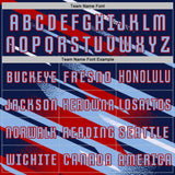 Custom Navy Light Blue Red-White Grunge Stripe And Grainy Sports Sublimation Soccer Uniform Jersey