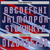 Custom Navy Light Blue Red-White Grunge Stripe And Grainy Sports Sublimation Soccer Uniform Jersey