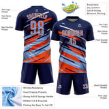 Custom Navy Light Blue Orange-White Grunge Stripe And Grainy Sports Sublimation Soccer Uniform Jersey