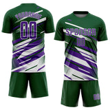 Custom Green Purple-White Grunge Stripe And Grainy Sports Sublimation Soccer Uniform Jersey
