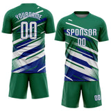 Custom Kelly Green White-Royal Grunge Stripe And Grainy Sports Sublimation Soccer Uniform Jersey