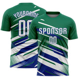 Custom Kelly Green White-Royal Grunge Stripe And Grainy Sports Sublimation Soccer Uniform Jersey