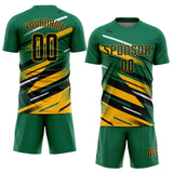 Custom Kelly Green Black Gold-White Grunge Stripe And Grainy Sports Sublimation Soccer Uniform Jersey