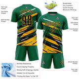 Custom Kelly Green Black Gold-White Grunge Stripe And Grainy Sports Sublimation Soccer Uniform Jersey