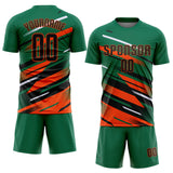 Custom Kelly Green Black Orange-White Grunge Stripe And Grainy Sports Sublimation Soccer Uniform Jersey