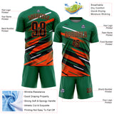 Custom Kelly Green Black Orange-White Grunge Stripe And Grainy Sports Sublimation Soccer Uniform Jersey