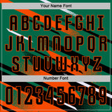 Custom Kelly Green Black Orange-White Grunge Stripe And Grainy Sports Sublimation Soccer Uniform Jersey