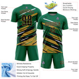 Custom Kelly Green Black Old Gold-White Grunge Stripe And Grainy Sports Sublimation Soccer Uniform Jersey