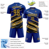 Custom Royal Old Gold Black-White Grunge Stripe And Grainy Sports Sublimation Soccer Uniform Jersey