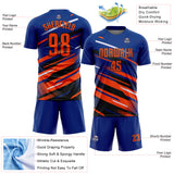 Custom Royal Orange Black-White Grunge Stripe And Grainy Sports Sublimation Soccer Uniform Jersey
