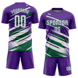 Custom Purple White-Kelly Green Grunge Stripe And Grainy Sports Sublimation Soccer Uniform Jersey